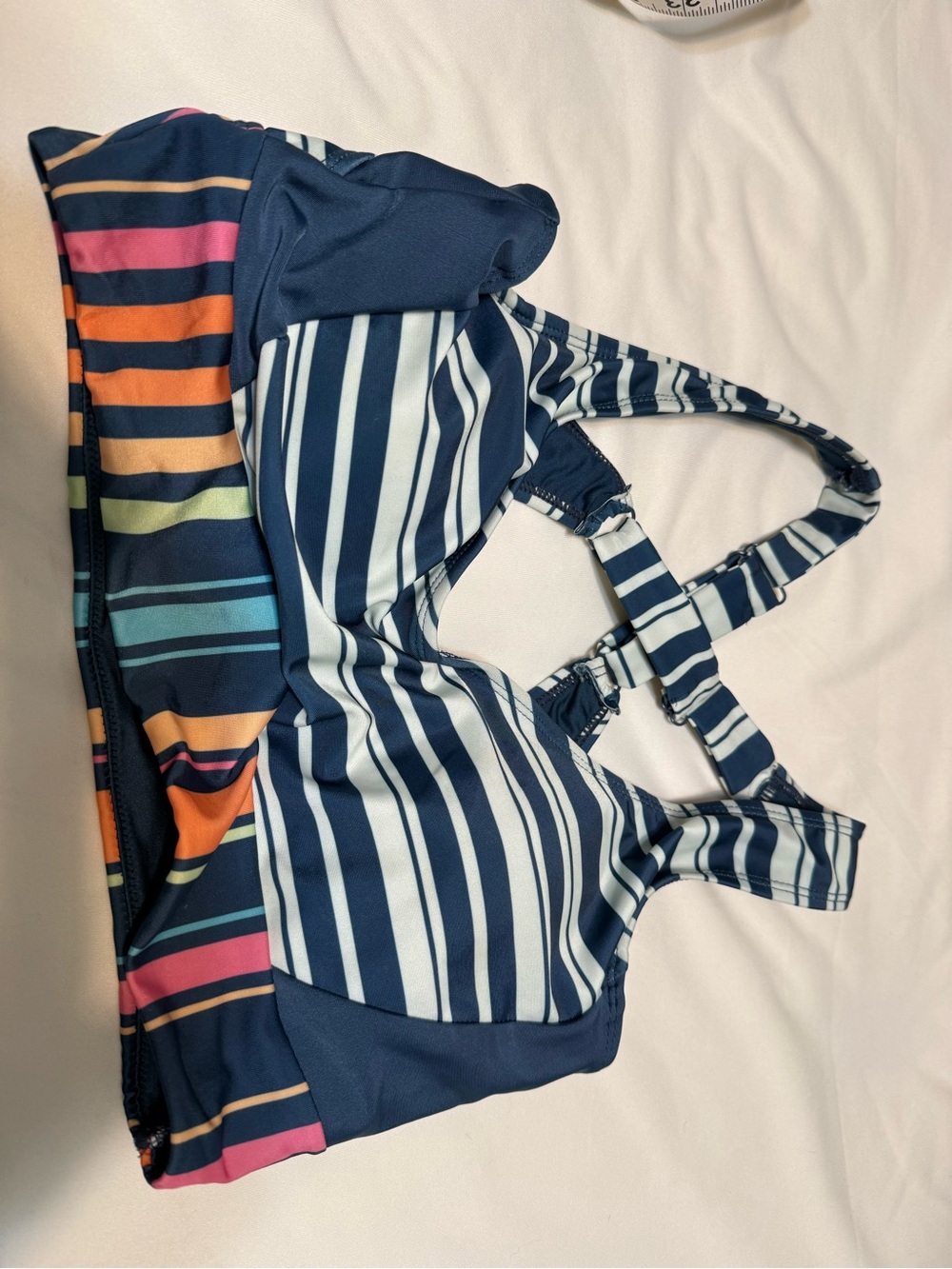 Navy Striped & Multicolor Band Women's Bikini Top